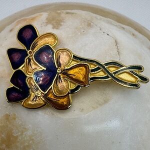 William Spear 1996 Gold-Tone Purple & Gold Floral Enamel Brooch - Women Jewelry